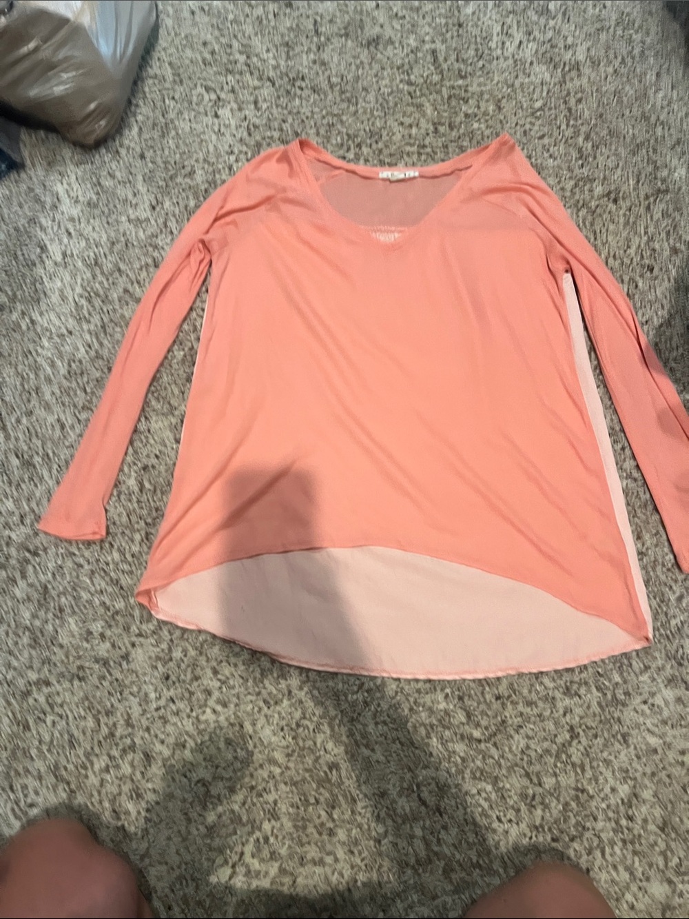 Very J Coral Peach Long Sleeve Scoop Neck Top